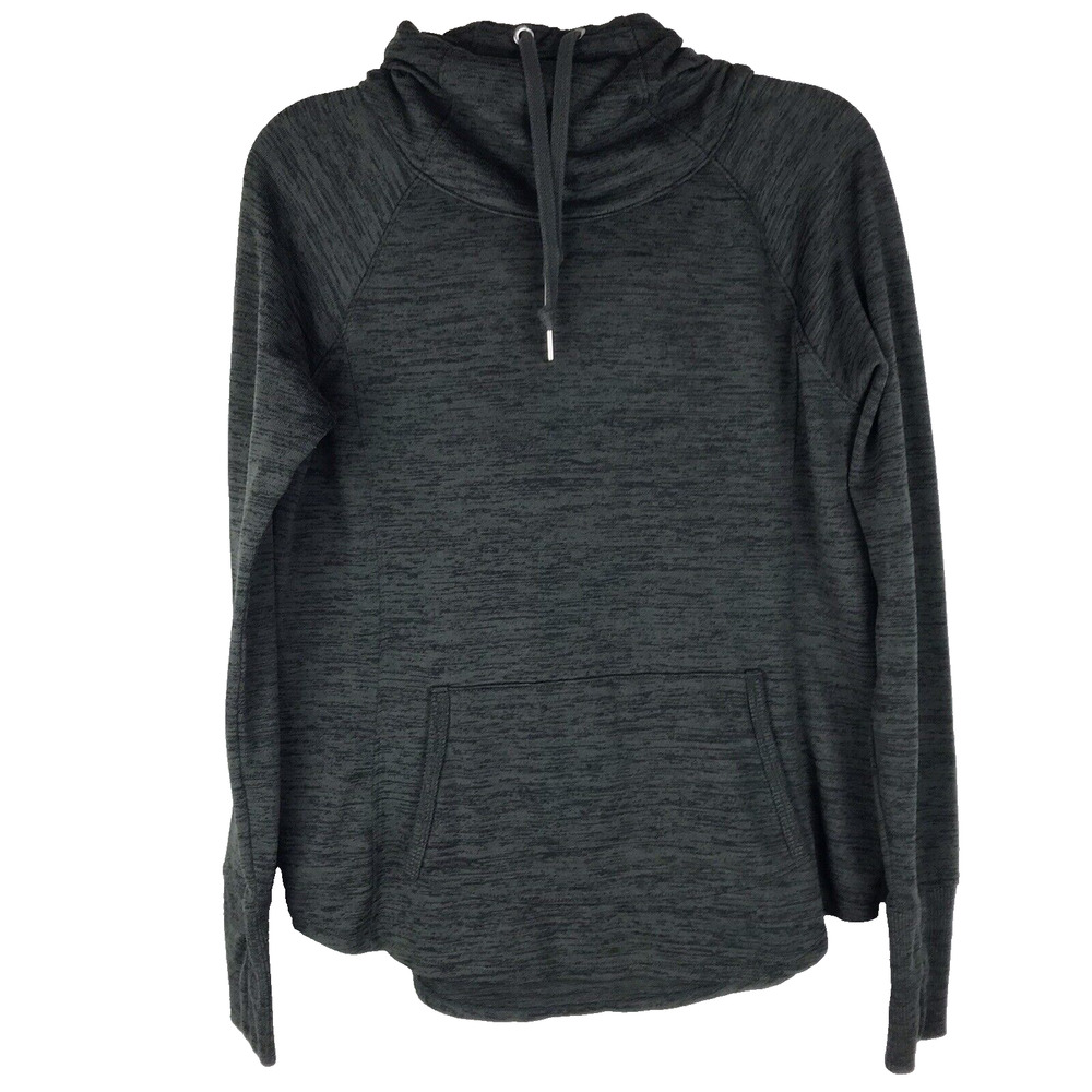 Athleta Funnel Neck Hoodie Sweatshirt Dark Green Pullover Hood Thumb Holes Small